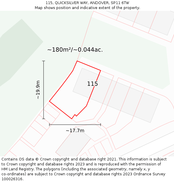 115, QUICKSILVER WAY, ANDOVER, SP11 6TW: Plot and title map