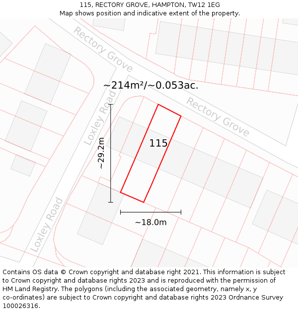 115, RECTORY GROVE, HAMPTON, TW12 1EG: Plot and title map