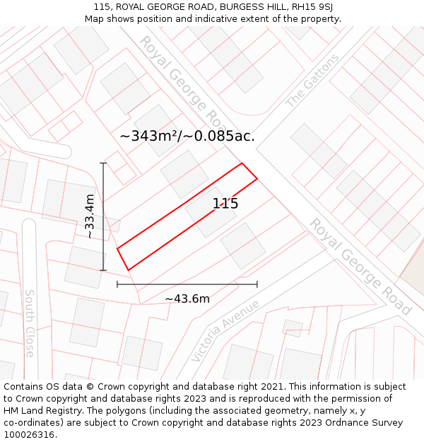 115, ROYAL GEORGE ROAD, BURGESS HILL, RH15 9SJ: Plot and title map