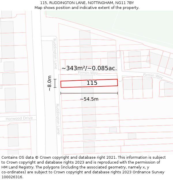 115, RUDDINGTON LANE, NOTTINGHAM, NG11 7BY: Plot and title map