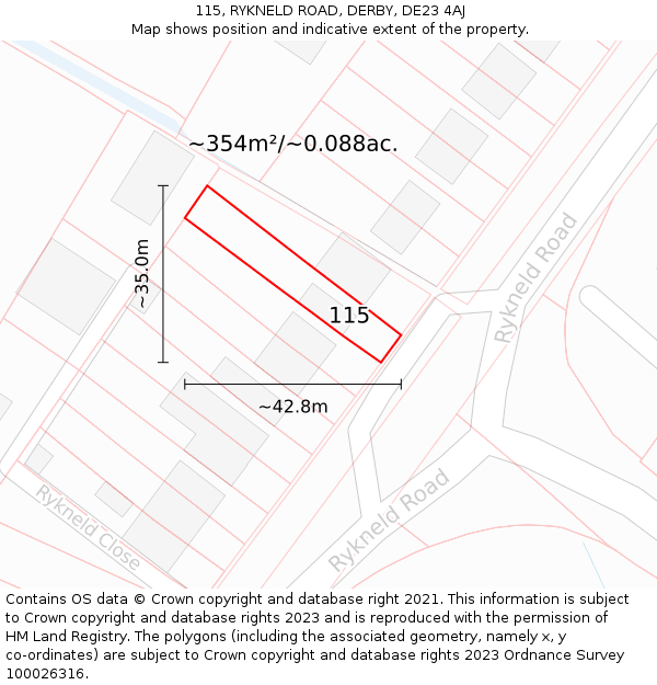 115, RYKNELD ROAD, DERBY, DE23 4AJ: Plot and title map