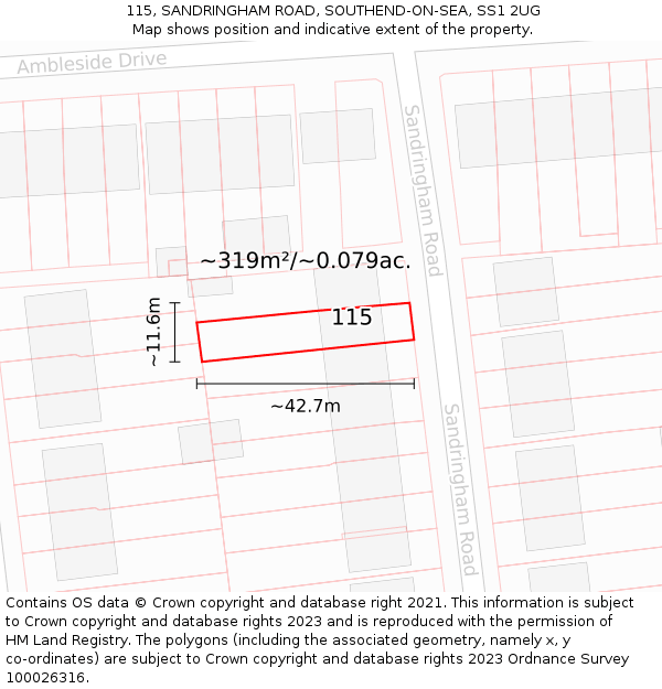 115, SANDRINGHAM ROAD, SOUTHEND-ON-SEA, SS1 2UG: Plot and title map