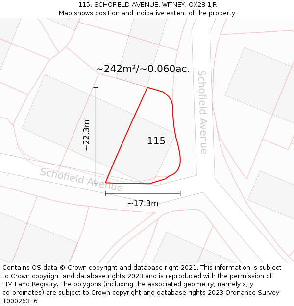 115, SCHOFIELD AVENUE, WITNEY, OX28 1JR: Plot and title map