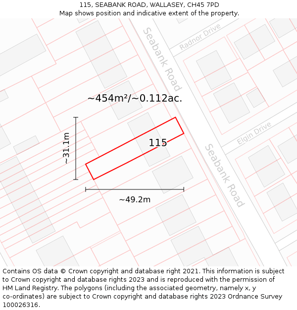 115, SEABANK ROAD, WALLASEY, CH45 7PD: Plot and title map