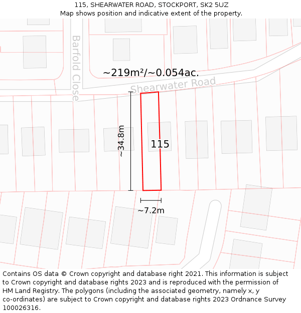 115, SHEARWATER ROAD, STOCKPORT, SK2 5UZ: Plot and title map