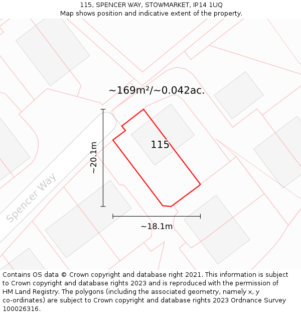 115, SPENCER WAY, STOWMARKET, IP14 1UQ: Plot and title map