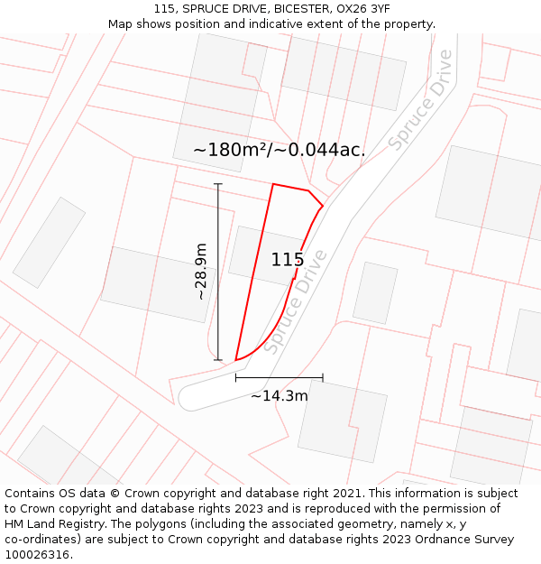 115, SPRUCE DRIVE, BICESTER, OX26 3YF: Plot and title map