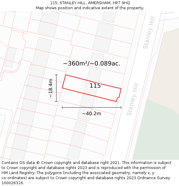 115, STANLEY HILL, AMERSHAM, HP7 9HQ: Plot and title map