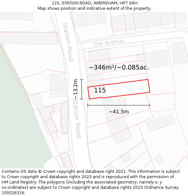 115, STATION ROAD, AMERSHAM, HP7 0AH: Plot and title map