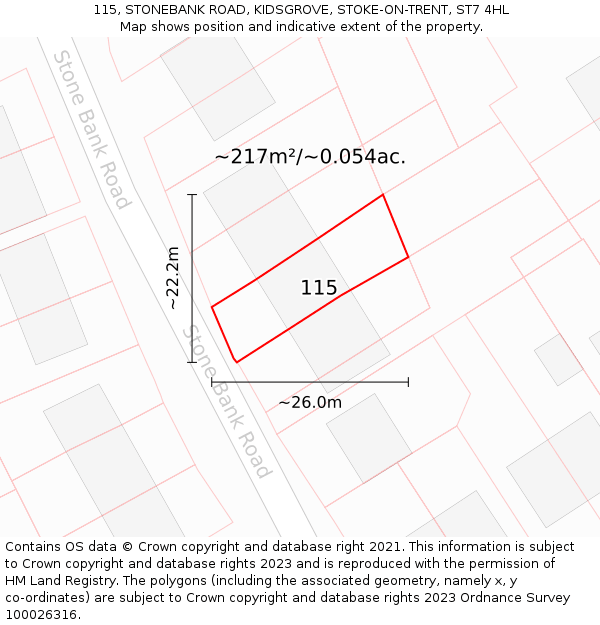 115, STONEBANK ROAD, KIDSGROVE, STOKE-ON-TRENT, ST7 4HL: Plot and title map