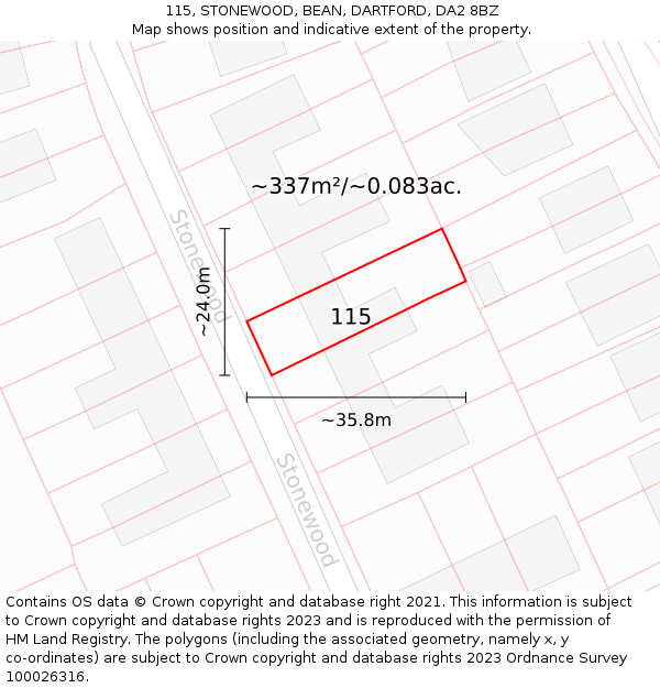 115, STONEWOOD, BEAN, DARTFORD, DA2 8BZ: Plot and title map