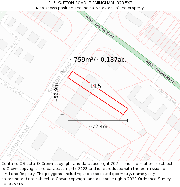 115, SUTTON ROAD, BIRMINGHAM, B23 5XB: Plot and title map