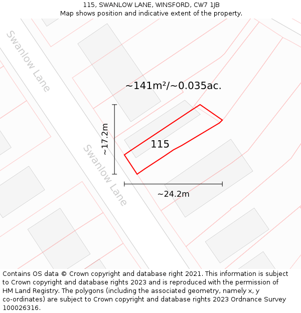 115, SWANLOW LANE, WINSFORD, CW7 1JB: Plot and title map