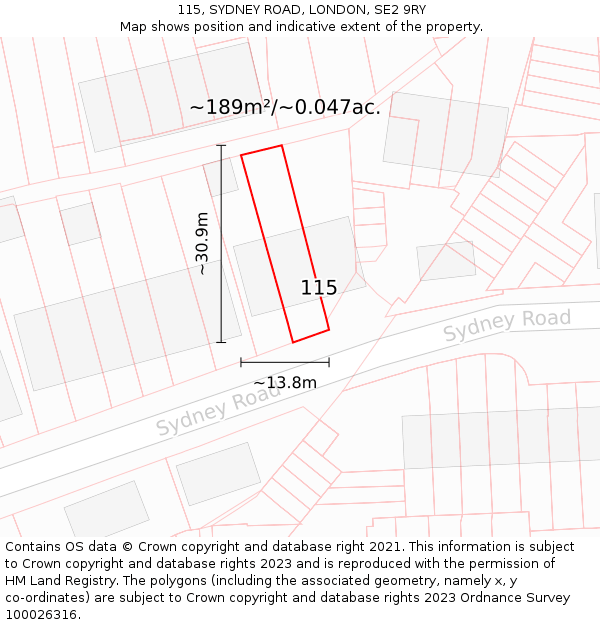 115, SYDNEY ROAD, LONDON, SE2 9RY: Plot and title map