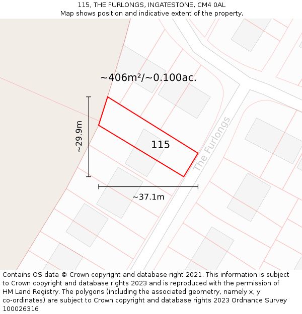 115, THE FURLONGS, INGATESTONE, CM4 0AL: Plot and title map