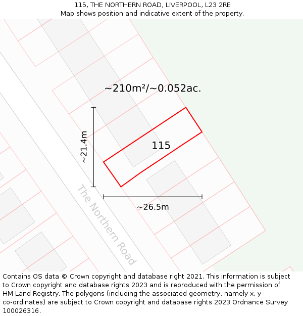115, THE NORTHERN ROAD, LIVERPOOL, L23 2RE: Plot and title map