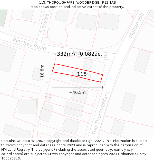 115, THOROUGHFARE, WOODBRIDGE, IP12 1AS: Plot and title map