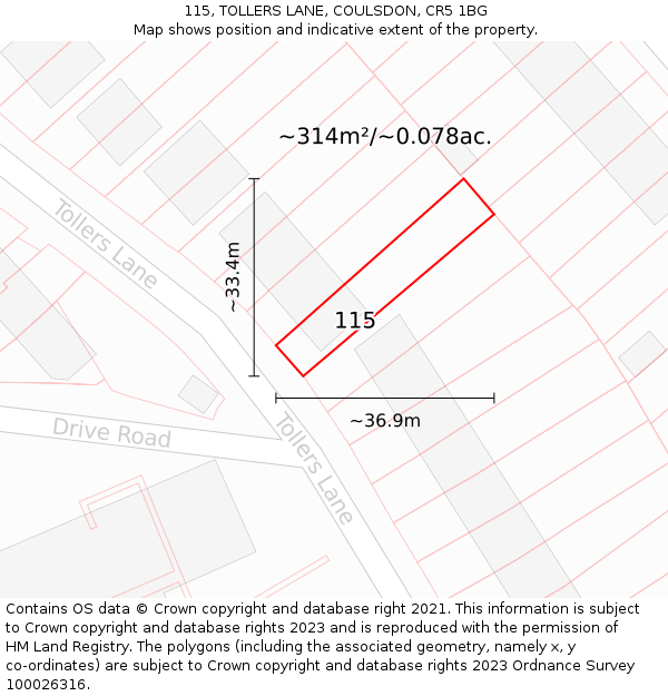 115, TOLLERS LANE, COULSDON, CR5 1BG: Plot and title map