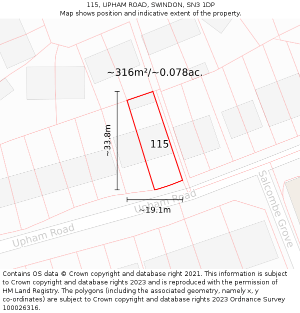 115, UPHAM ROAD, SWINDON, SN3 1DP: Plot and title map