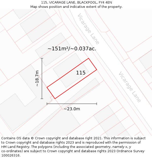 115, VICARAGE LANE, BLACKPOOL, FY4 4EN: Plot and title map