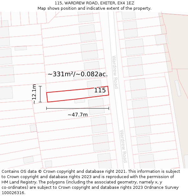 115, WARDREW ROAD, EXETER, EX4 1EZ: Plot and title map