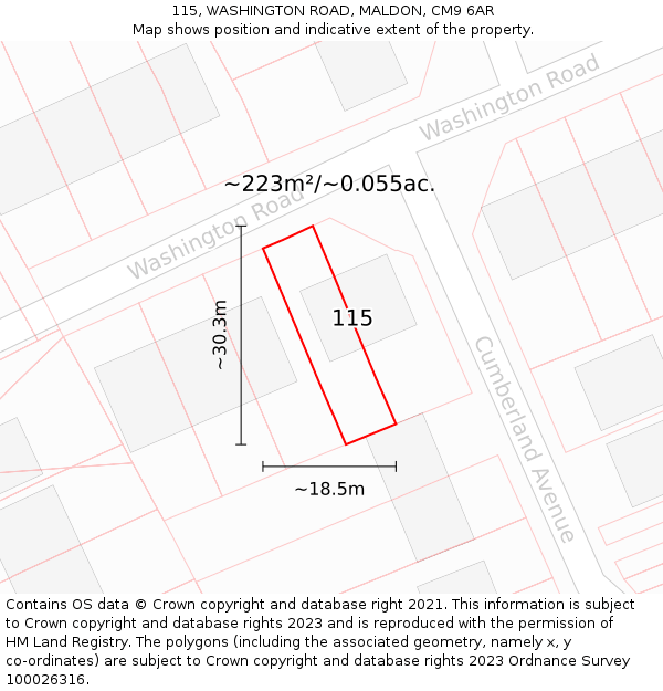 115, WASHINGTON ROAD, MALDON, CM9 6AR: Plot and title map