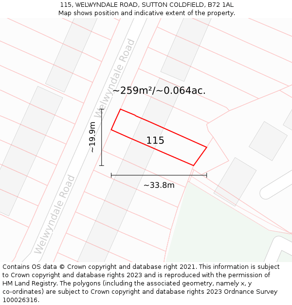 115, WELWYNDALE ROAD, SUTTON COLDFIELD, B72 1AL: Plot and title map