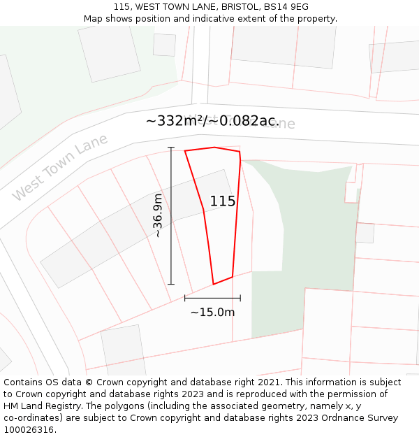 115, WEST TOWN LANE, BRISTOL, BS14 9EG: Plot and title map