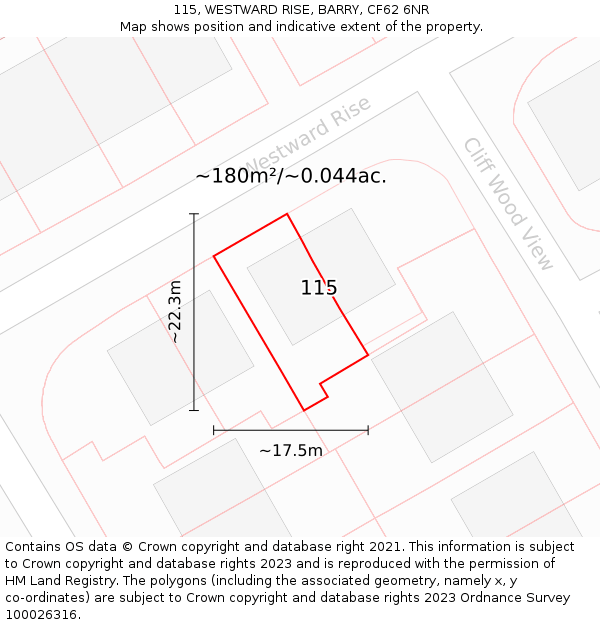 115, WESTWARD RISE, BARRY, CF62 6NR: Plot and title map