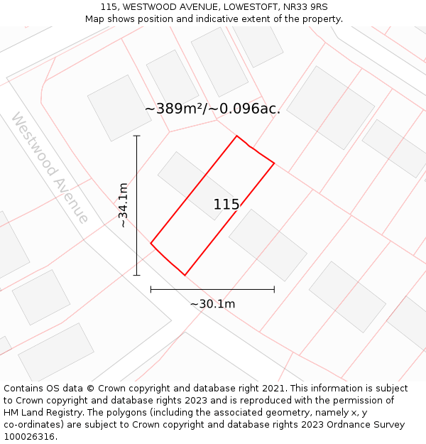 115, WESTWOOD AVENUE, LOWESTOFT, NR33 9RS: Plot and title map