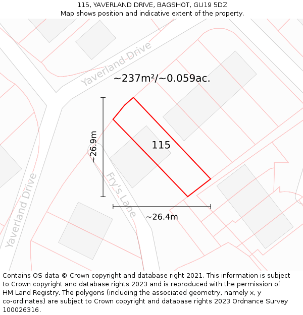 115, YAVERLAND DRIVE, BAGSHOT, GU19 5DZ: Plot and title map