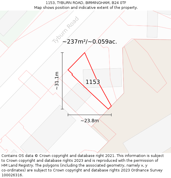 1153, TYBURN ROAD, BIRMINGHAM, B24 0TF: Plot and title map