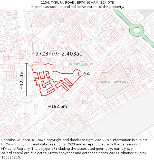 1154, TYBURN ROAD, BIRMINGHAM, B24 0TB: Plot and title map