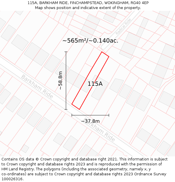 115A, BARKHAM RIDE, FINCHAMPSTEAD, WOKINGHAM, RG40 4EP: Plot and title map