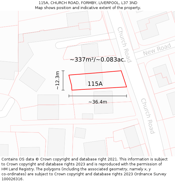 115A, CHURCH ROAD, FORMBY, LIVERPOOL, L37 3ND: Plot and title map