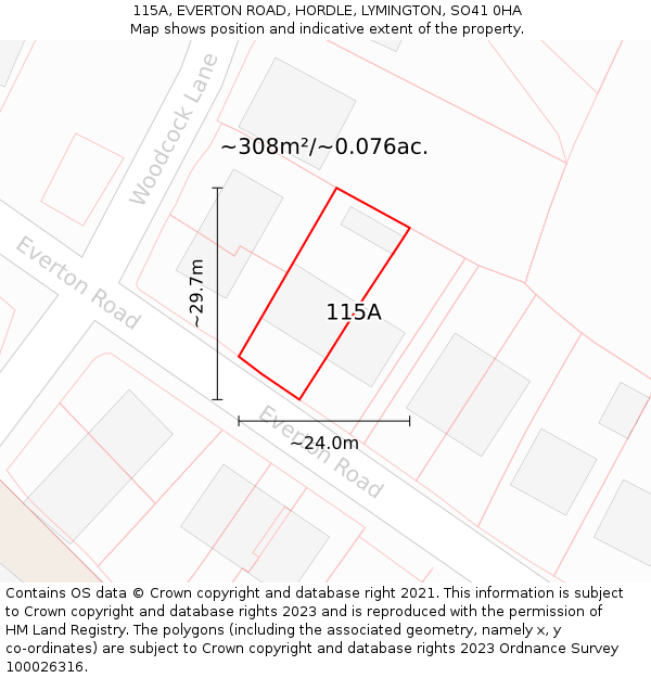 115A, EVERTON ROAD, HORDLE, LYMINGTON, SO41 0HA: Plot and title map