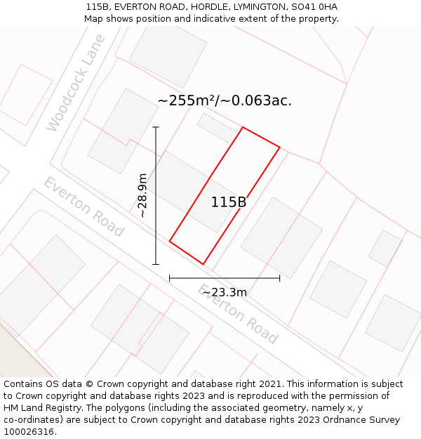 115B, EVERTON ROAD, HORDLE, LYMINGTON, SO41 0HA: Plot and title map