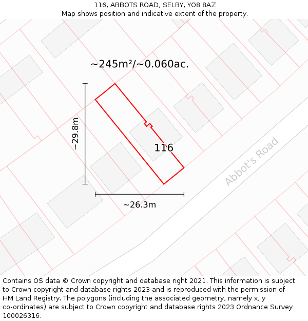 116, ABBOTS ROAD, SELBY, YO8 8AZ: Plot and title map