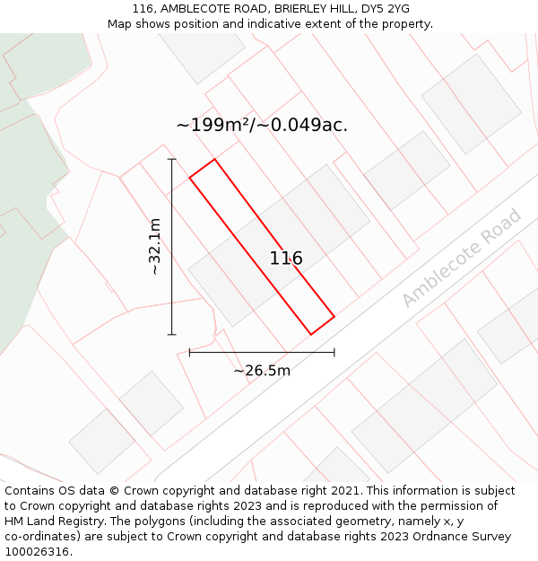 116, AMBLECOTE ROAD, BRIERLEY HILL, DY5 2YG: Plot and title map
