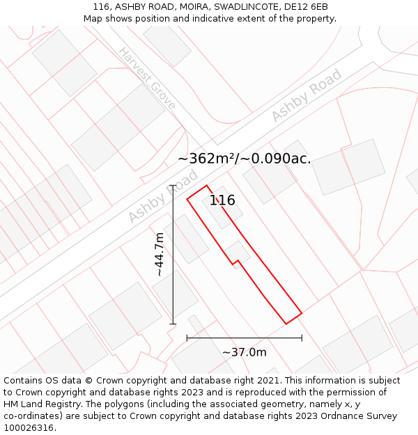 116, ASHBY ROAD, MOIRA, SWADLINCOTE, DE12 6EB: Plot and title map