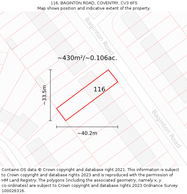 116, BAGINTON ROAD, COVENTRY, CV3 6FS: Plot and title map