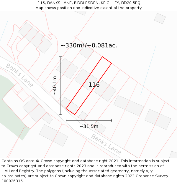 116, BANKS LANE, RIDDLESDEN, KEIGHLEY, BD20 5PQ: Plot and title map