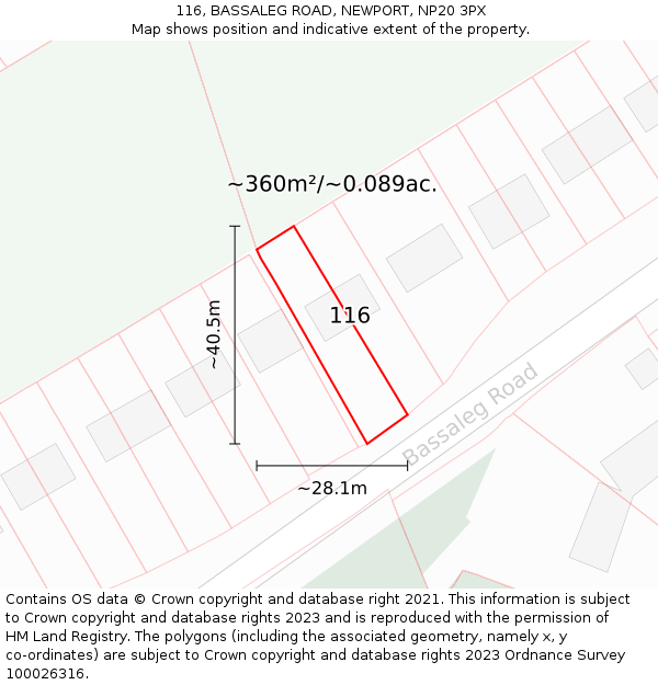 116, BASSALEG ROAD, NEWPORT, NP20 3PX: Plot and title map
