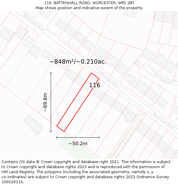 116, BATTENHALL ROAD, WORCESTER, WR5 2BT: Plot and title map