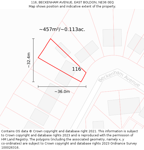 116, BECKENHAM AVENUE, EAST BOLDON, NE36 0EQ: Plot and title map