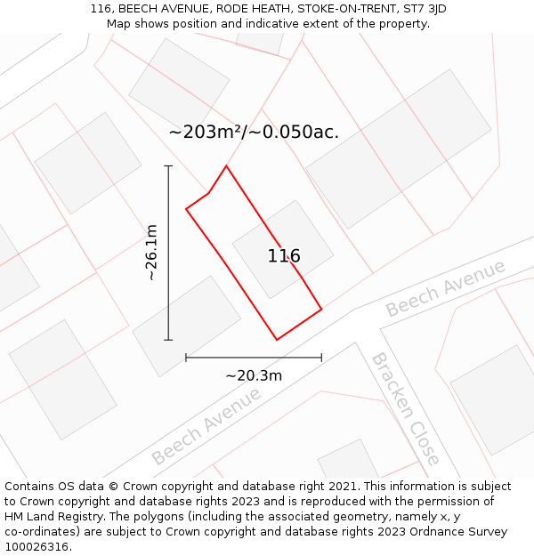 116, BEECH AVENUE, RODE HEATH, STOKE-ON-TRENT, ST7 3JD: Plot and title map