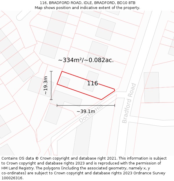 116, BRADFORD ROAD, IDLE, BRADFORD, BD10 8TB: Plot and title map