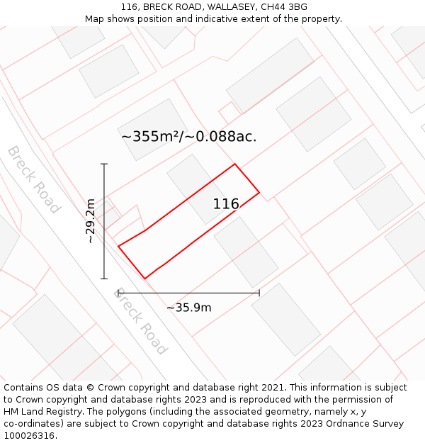 116, BRECK ROAD, WALLASEY, CH44 3BG: Plot and title map