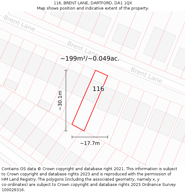 116, BRENT LANE, DARTFORD, DA1 1QX: Plot and title map