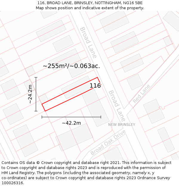 116, BROAD LANE, BRINSLEY, NOTTINGHAM, NG16 5BE: Plot and title map